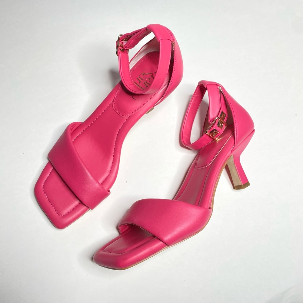 Franco Sarto Pink Leather Ankle Strap Kitten Heel — US 6